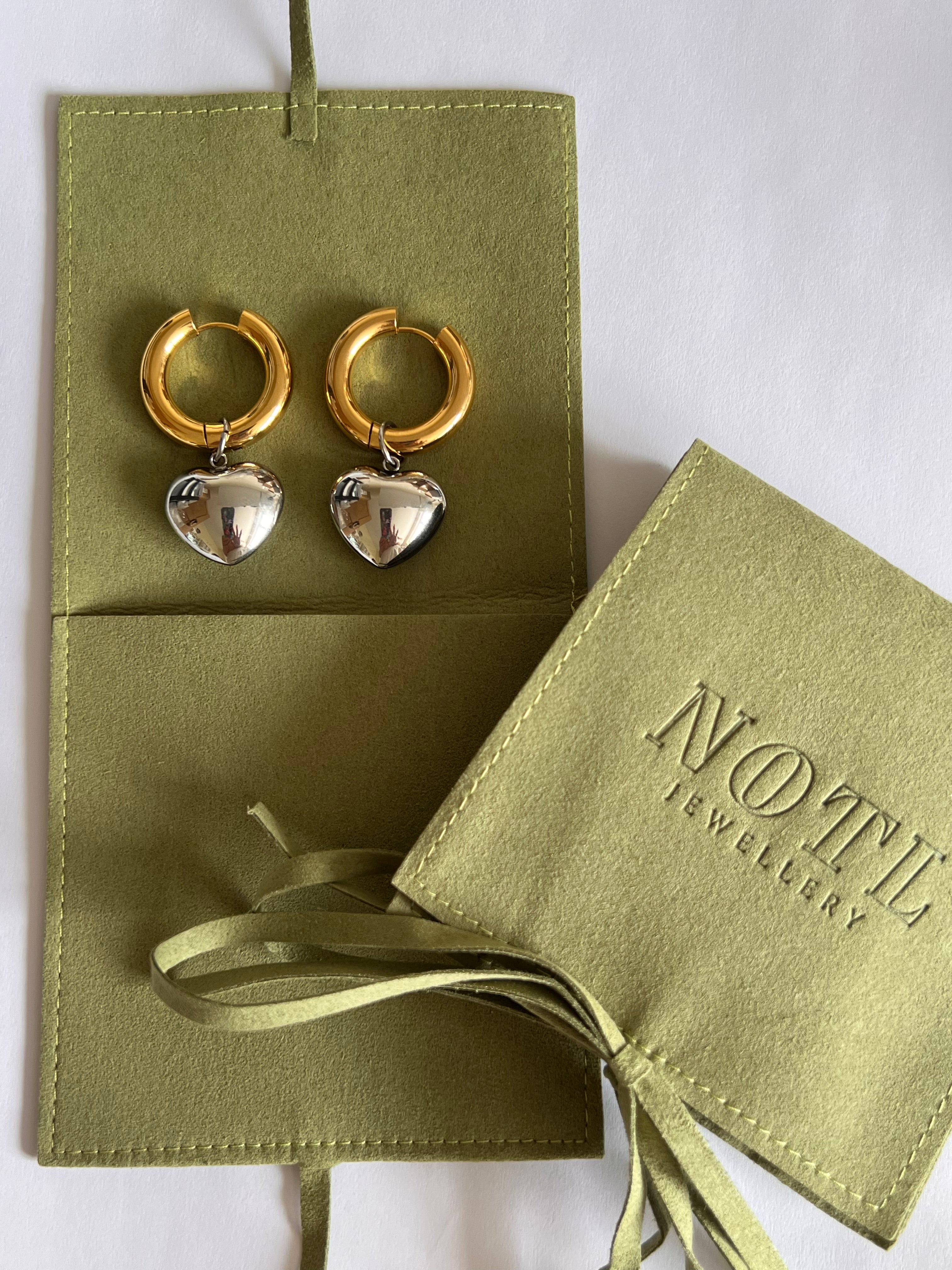 Two tone chunky heart hoops