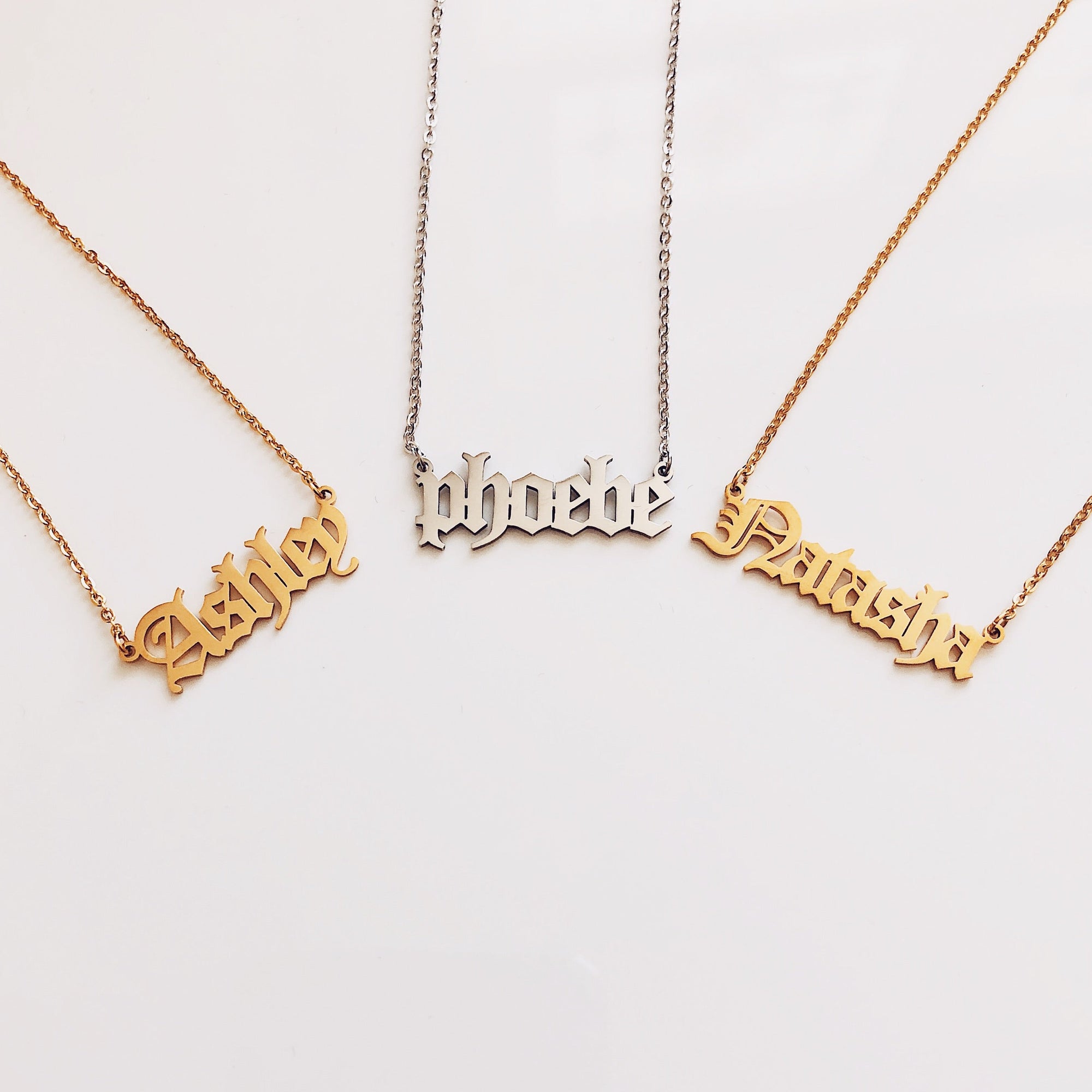 Old English Name plate Necklace *COLOUR SELECTION - Neckontheline