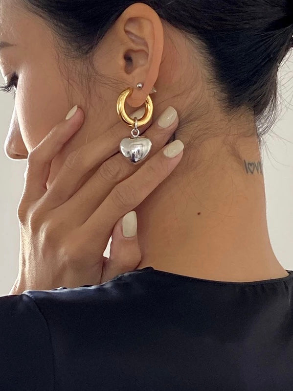 Two tone chunky heart hoops
